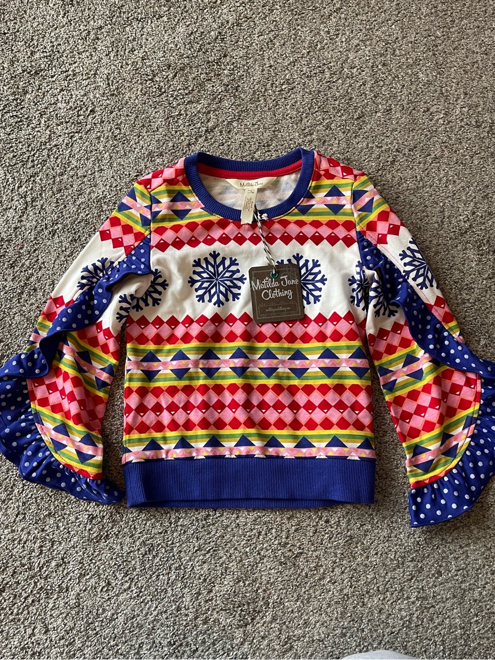Matilda Jane Multi-Color Snowflake Ruffle Sleeve Sweatshirt